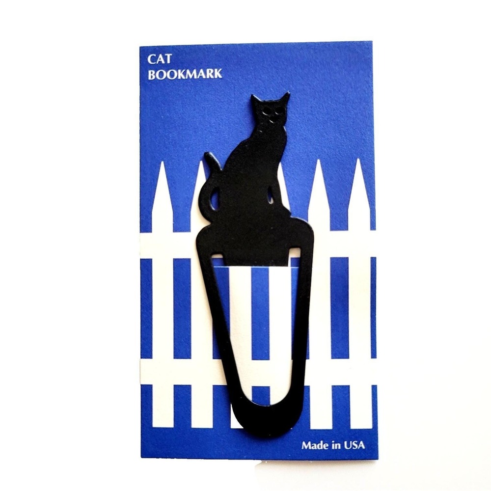 Vintage 90s Black Cat Bookmark Metal Clip fence blue USA Barnes Nobel Swing 1994